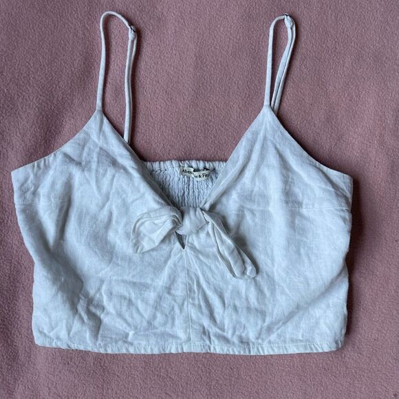 Abercrombie & Fitch Medium womens White Linen blend crop Tank smocked back - Picture 1 of 3